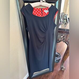 Shelby & Palmer Black Midi Dress with Red Polka Dot Trim